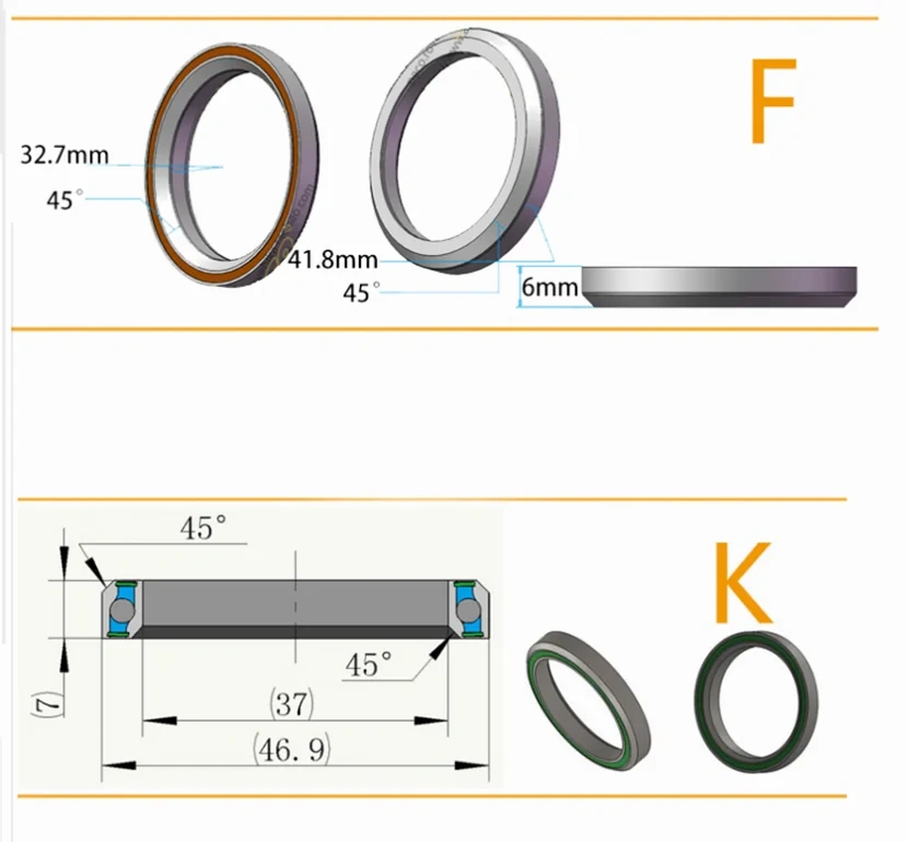 Neco Bearing Road Bike MTB Headset Bearing MR136 MR137 32.8 41.8mm 37 47mm 45 Degree for Giant OD2 Overdrive Headset