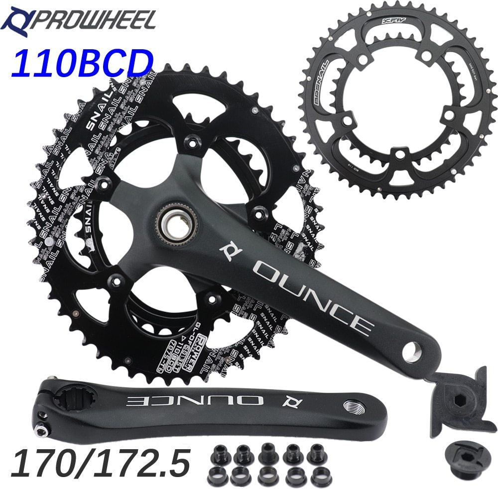 Prowheel OUNCE Road Bike Crankset 110BCD 170mm 172.5mm Snail 2x Chainring 110bcd Double Chainring 50-34t 52-36t 50-35t 53-39t