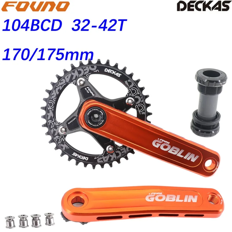 Fovno MTB Crankset 104BCD Bike Crank 170mm 175mm Deckas Chainring 32t 34t 36t 38 1 speed 1x ghost phantom gxp crankset goblin