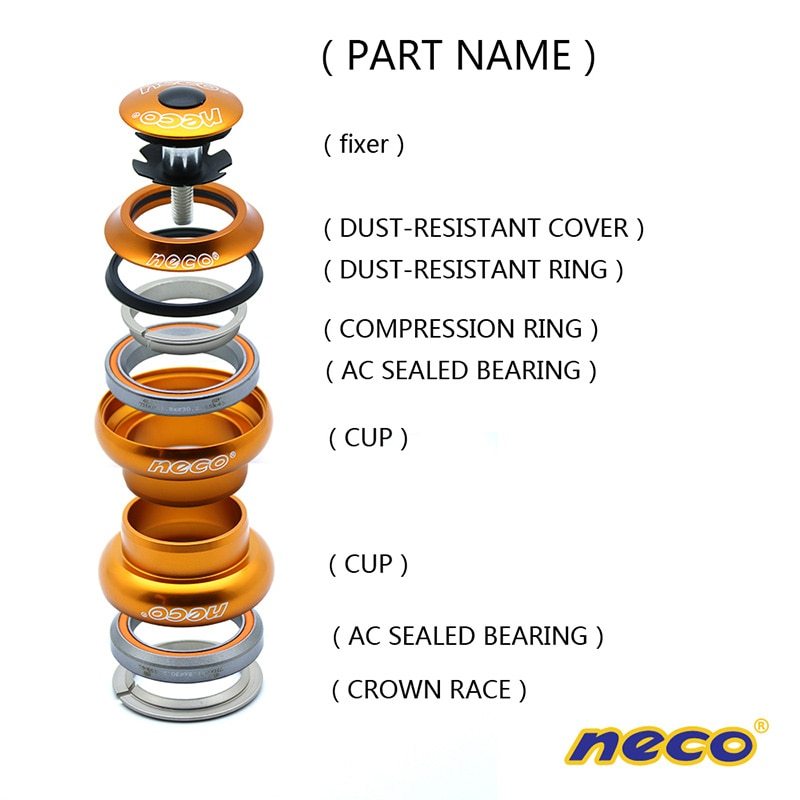Neco Bike Bearing Headsets 34mm Threadless External Cup 1 1/8 1.125'' 34MM for Straight Fork Road Bike Fixie Gear Headset