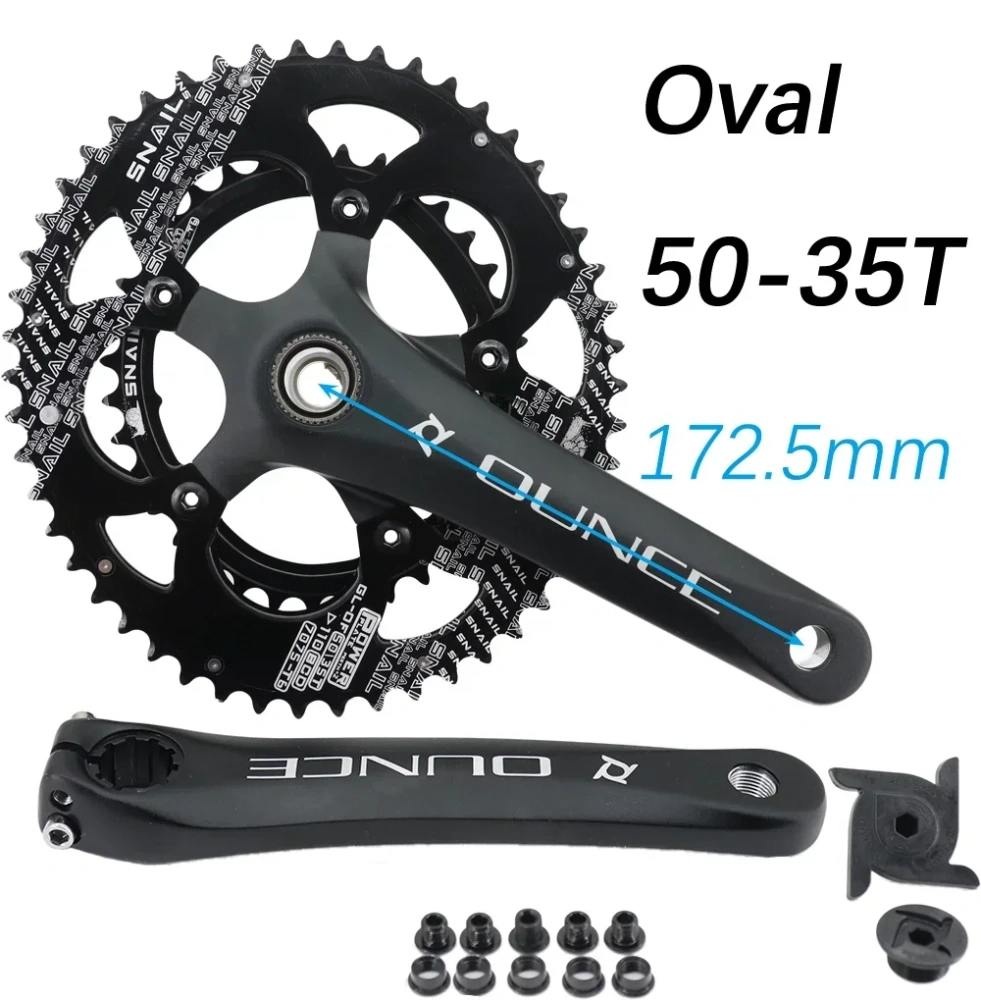 PROWHEEL 110BCD Road Bike Crankset 172.5mm OUNCE Crank Snail 110bcd Round Oval Double Chainring 50T 34T 52T 36T 50T 35T 53T 39T
