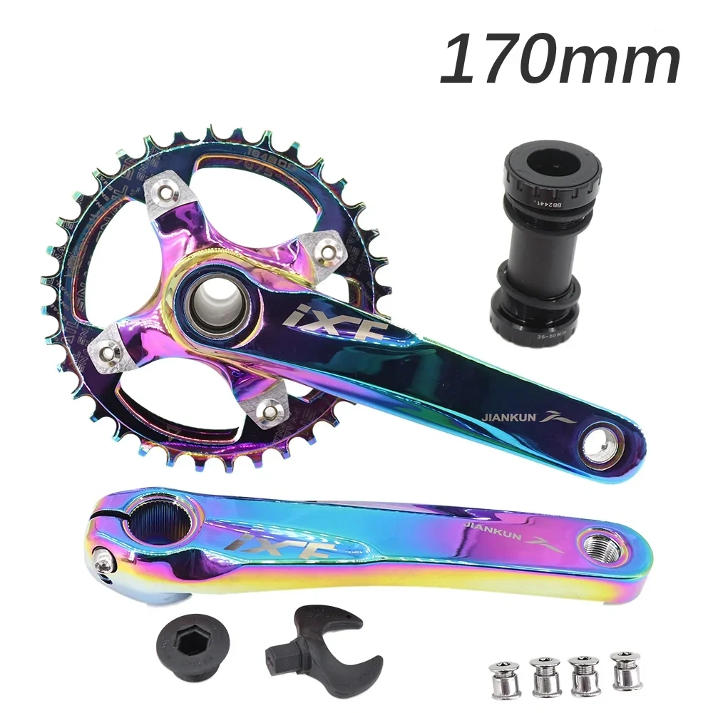 IXF MTB Crankset 104BCD Bike Crank 170mm 175mm Deckas Chainring 30t 32t 34t 36t 38 rainbow oil slick 1 2 3 speed 1x 2x 3x speed