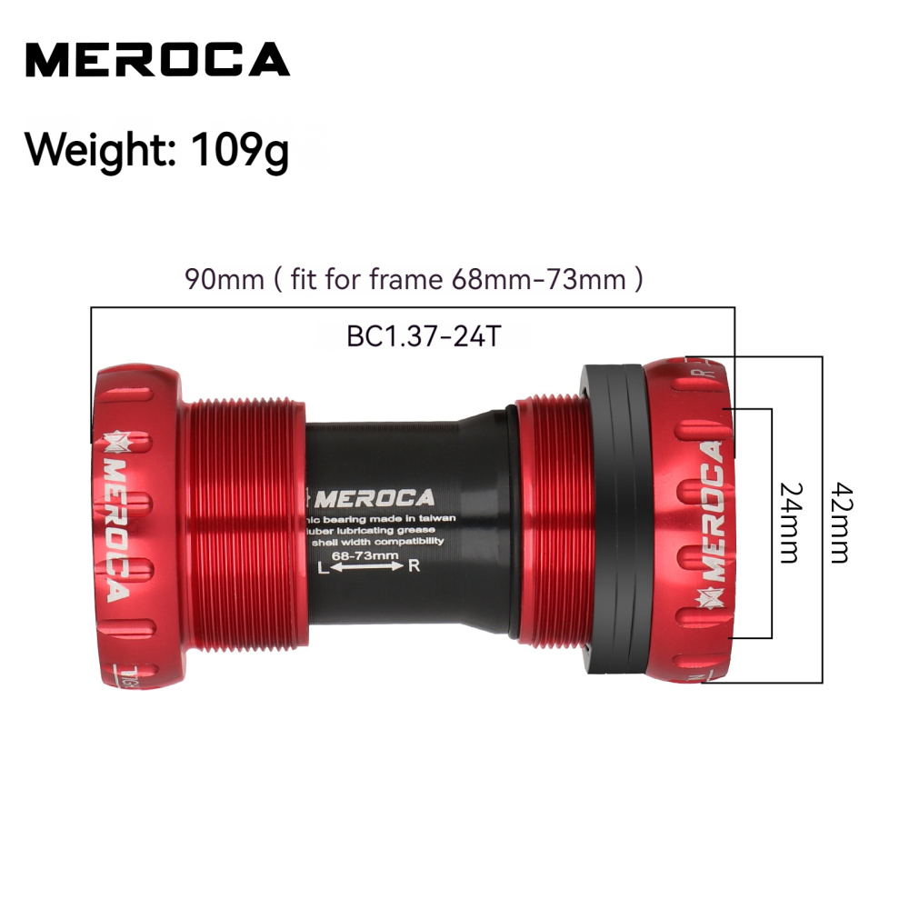MEROCA Bicycle Bottom Bracket BSA BB68/73mm Thread Press Fit MTB Road Bike Ceramic bearing Bottom Bracket For 24mm Crankset