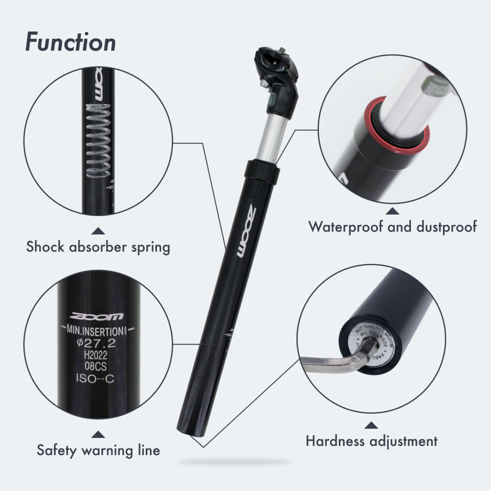ZOOM Suspension Seatpost Shock Absorber Damping Alu MTB Mountain Bike Bicycle Seat Post 25.4 27.2 28.6 30.1 30.4 30.9 31.6 33.9