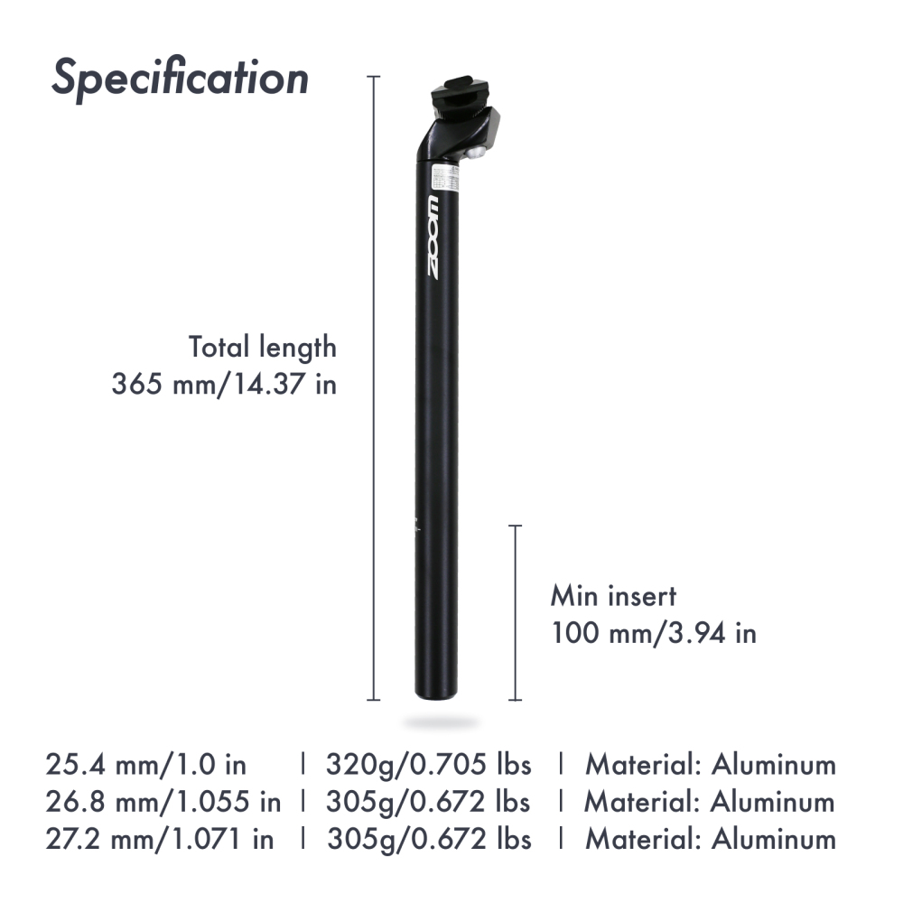 Zoom Seatpost for MTB Bike 300g Bicycle Seat Post Matt Black Silver 25.4 26.8 27.2 30 30.4 30.9 31.6mm 350mm Aluminum Alloy
