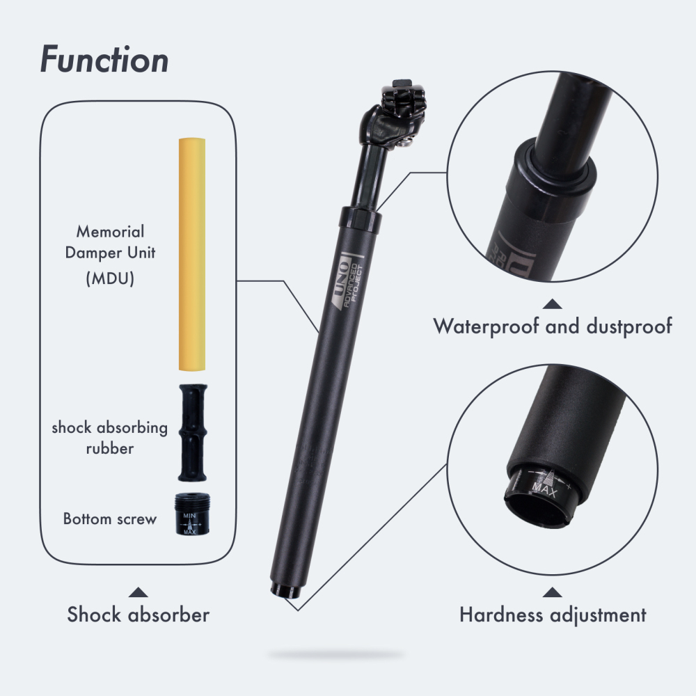 UNO bike seatpost suspension shock absorb MTB mountain damping ultralight 26.8 27.2mm 28.6 30 30.4 30.9 31.6mm X350MM Alu 6061