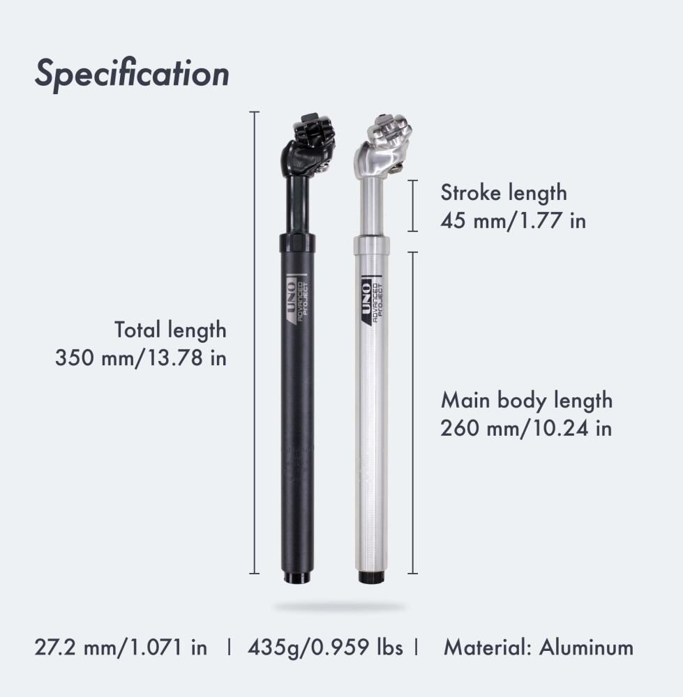 UNO bike seatpost suspension shock absorb MTB mountain damping ultralight 26.8 27.2mm 28.6 30 30.4 30.9 31.6mm X350MM Alu 6061