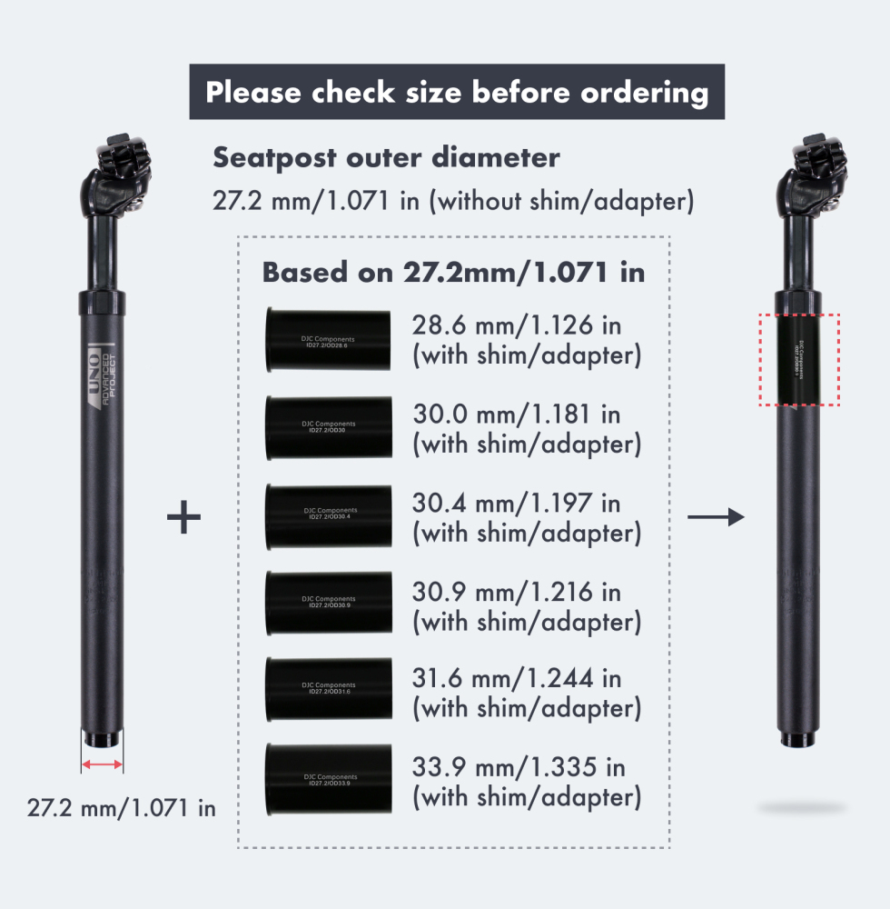 UNO bike seatpost suspension shock absorb MTB mountain damping ultralight 26.8 27.2mm 28.6 30 30.4 30.9 31.6mm X350MM Alu 6061