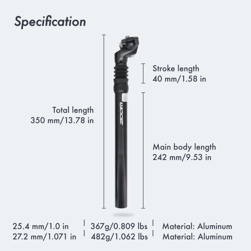 ZOOM Suspension Seatpost Shock Absorber Damping Alu MTB Mountain Bike Bicycle Seat Post 25.4 27.2 28.6 30.1 30.4 30.9 31.6 33.9