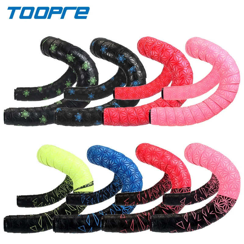TOOPRE Chrysanthemum Pattern Road Bike Handlebar Tape Ultra-Light Fixed Gear Bicycle Strap PU Non-slip Silicone Shock Absorption Sweat Absorption
