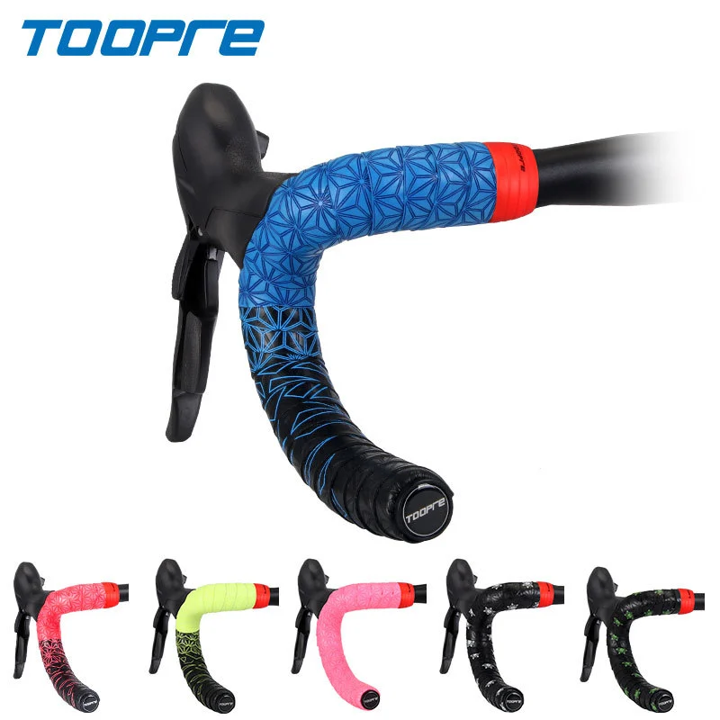 TOOPRE Chrysanthemum Pattern Road Bike Handlebar Tape Ultra-Light Fixed Gear Bicycle Strap PU Non-slip Silicone Shock Absorption Sweat Absorption