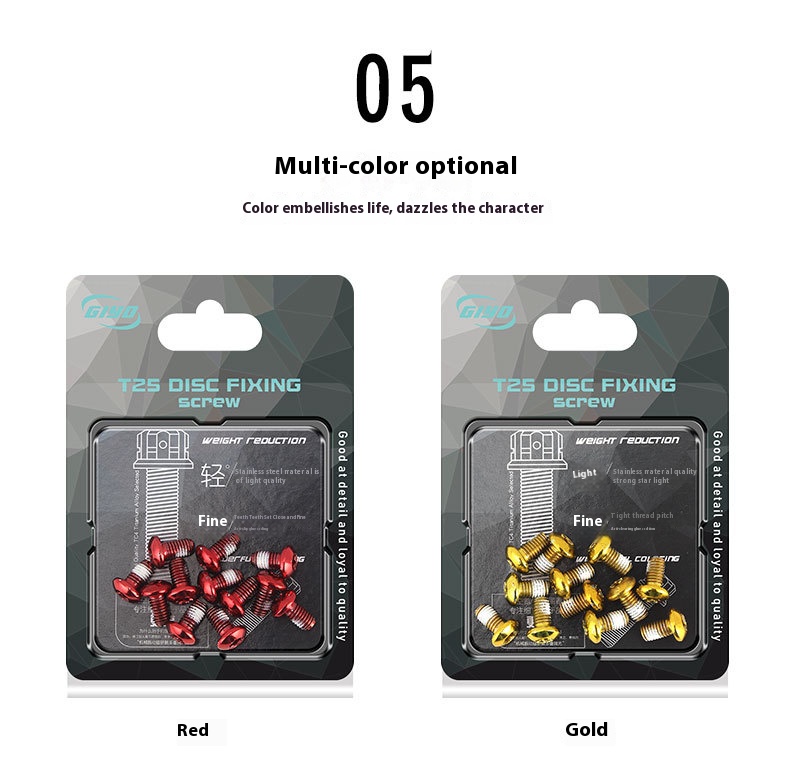 GIYO Bicycle Colorful Disc Brake Rotor Bolts Mountain Bike Disc Rotor Screws Colorful T25 Disc Brake Pads M5*10 12pcs