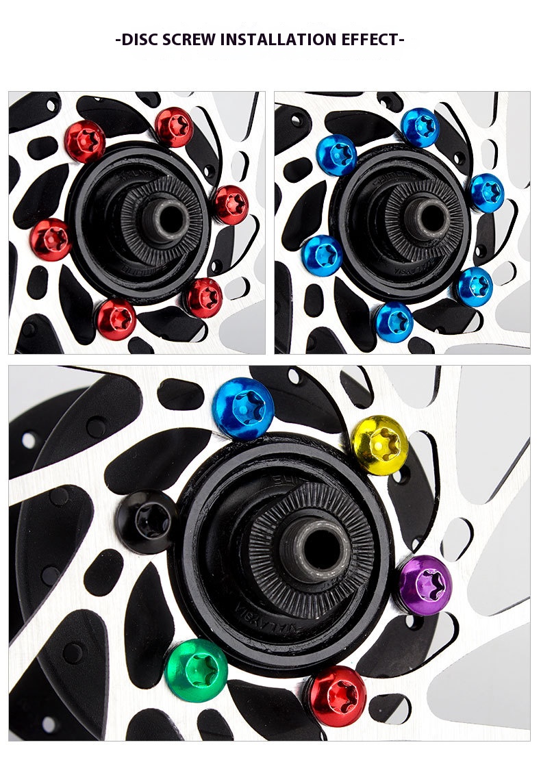 GIYO Bicycle Colorful Disc Brake Rotor Bolts Mountain Bike Disc Rotor Screws Colorful T25 Disc Brake Pads M5*10 12pcs