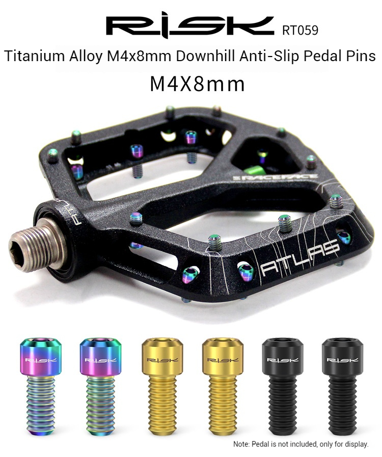 RISK 8pcs M4x8mm Titanium Alloy Downhill Mountain Bike Pedal Screws Anti-Slip TC4 Ti Bolts for XC AM DH MTB Bicycle