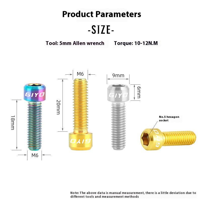 GIYO Mountain Road Bike Titanium Alloy Crank Locking Screws Disc Brake Caliper Fixing Screws M6x20/18