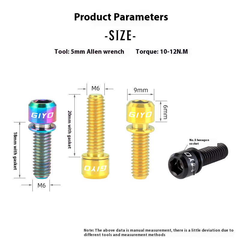 GIYO Disc Brake Fixing Bolts with Titanium Alloy Screws for Mountain and Road Bikes Crank Bolts with Washers M6x18/20