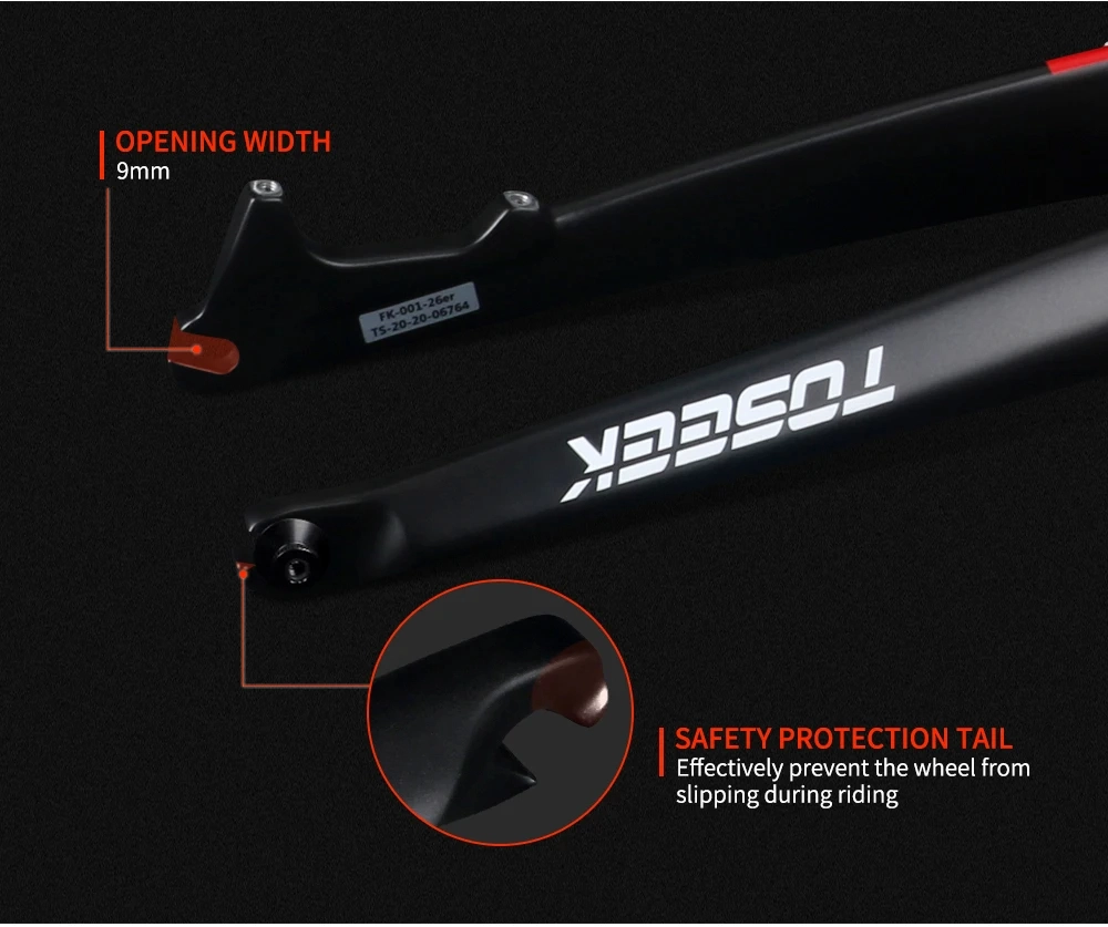 TOSEEK Mountain Bike Full Carbon Fiber Forks MTB Bicycle Tapered