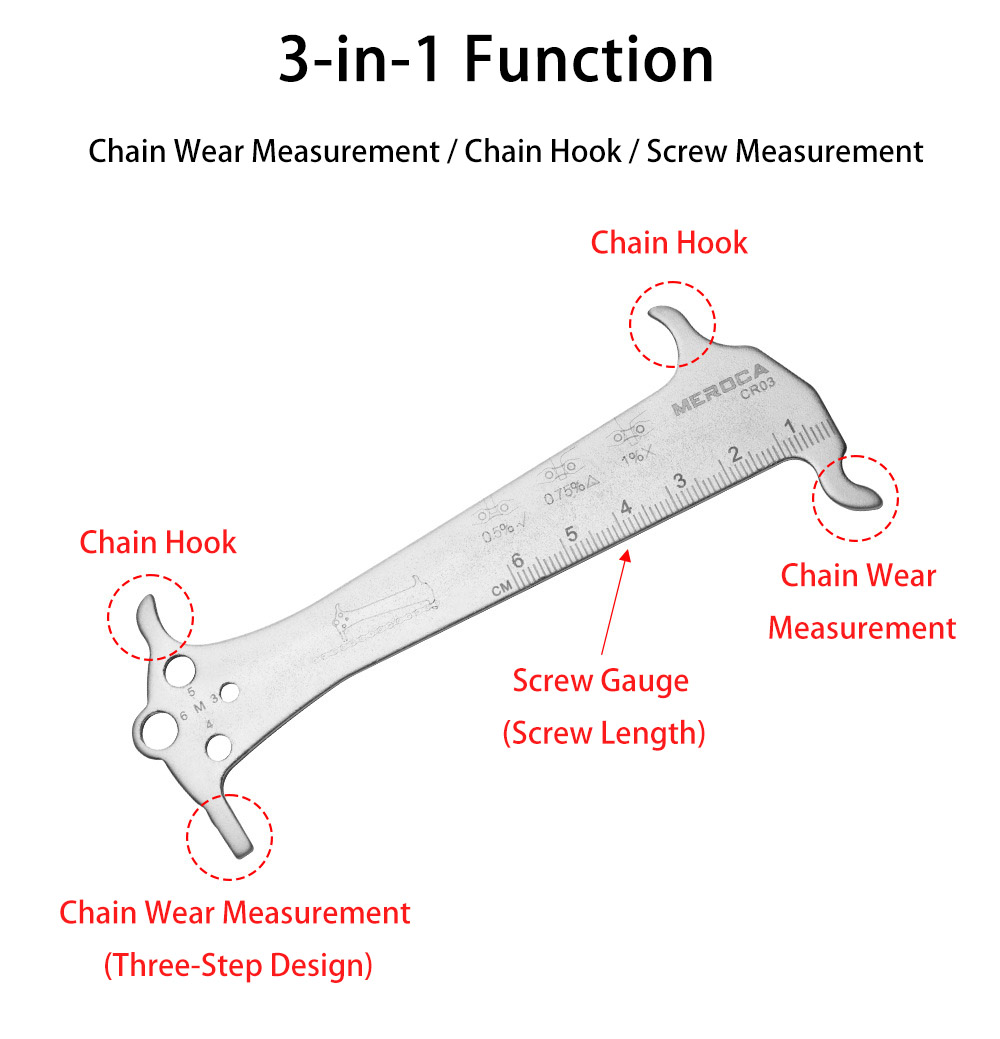 MEROCA 3-in-1 Chain Measuring Tool for Mountain and Road Bikes Wear Measurement Gauge and Caliper