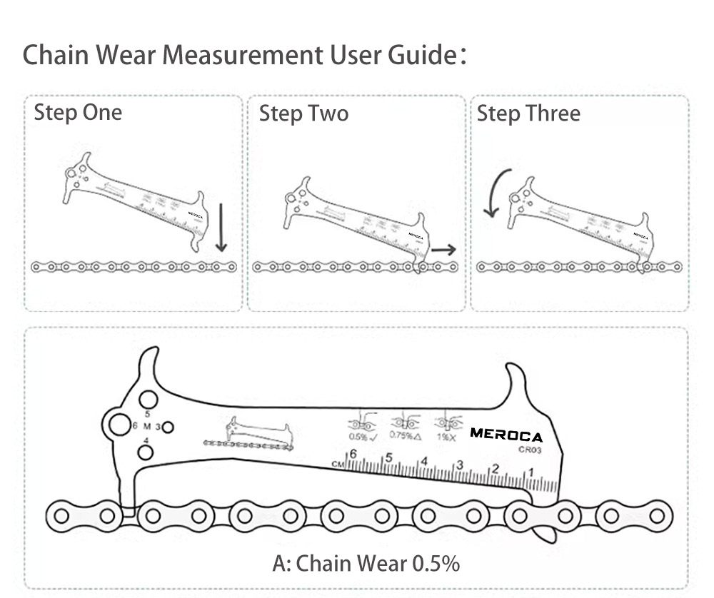 MEROCA 3-in-1 Chain Measuring Tool for Mountain and Road Bikes Wear Measurement Gauge and Caliper