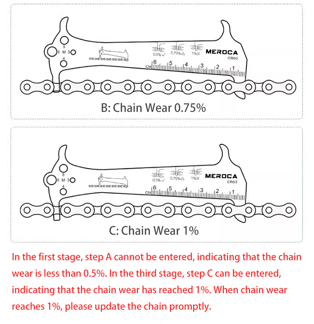 MEROCA 3-in-1 Chain Measuring Tool for Mountain and Road Bikes Wear Measurement Gauge and Caliper