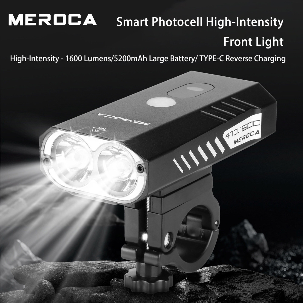 MEROCA Smart High-Intensity Front Light Bicycle Light 1000/1600LM Flashlight for Mountain and Road Bikes