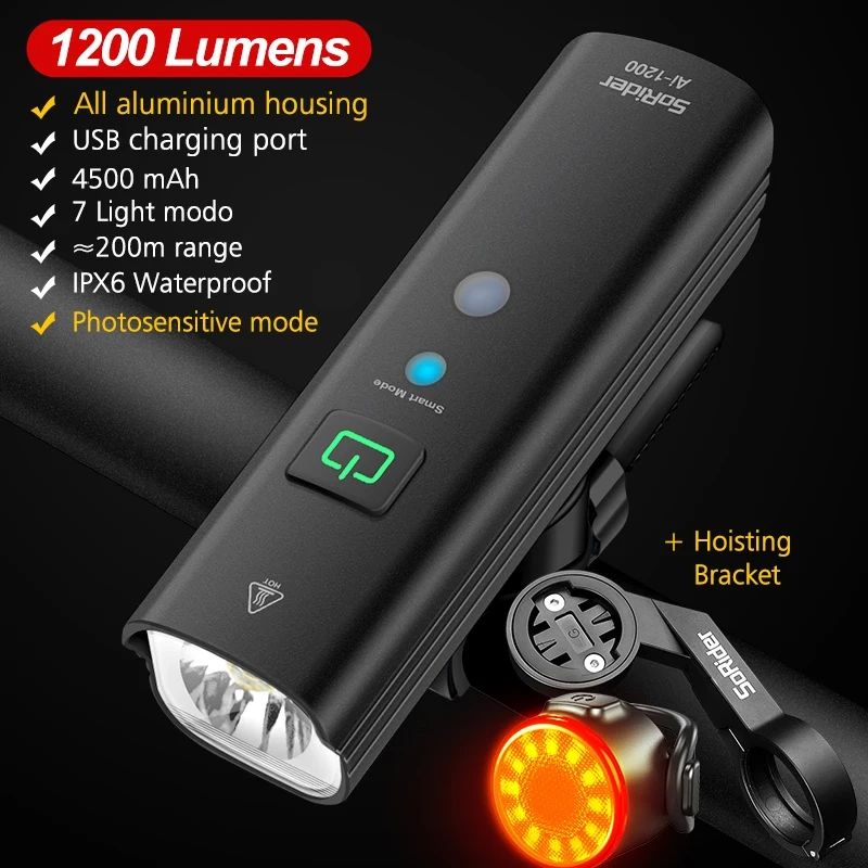 TOPRIDER Bicycle Light 1200LM T6 LED Rechargeable Set Road MTB Bike Front Back Headlight Lamp Flashlight Cycling Light Group