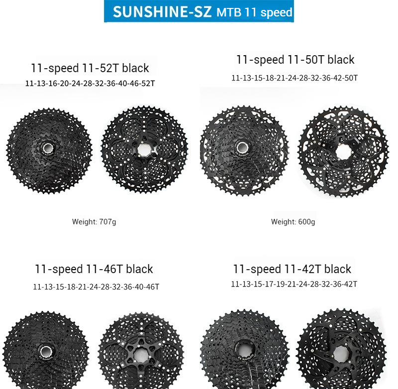 SUNSHINE HG Cassette Freewheel for MTB bike 10 / 11 / 12-speed for Shimano full black color 10-speed 11-speed 12-speed