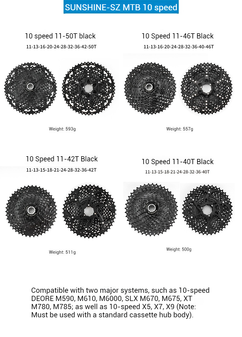 SUNSHINE HG Cassette Freewheel for MTB bike 10 / 11 / 12-speed for Shimano full black color 10-speed 11-speed 12-speed