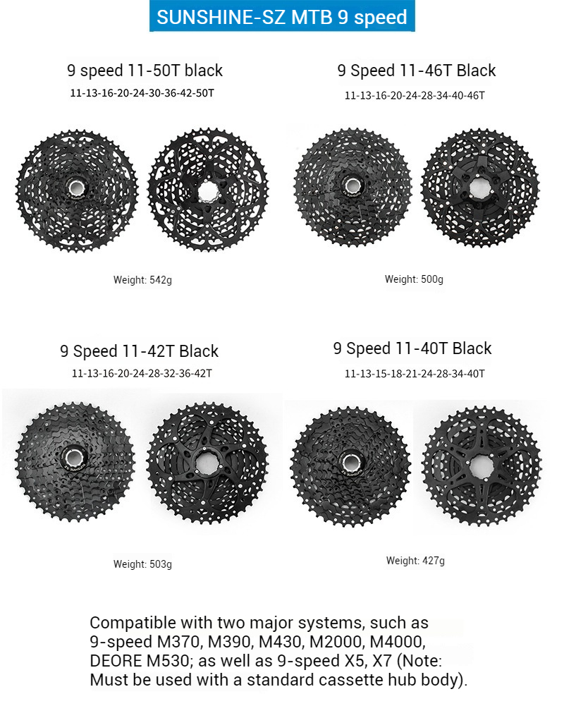 SUNSHINE HG Cassette Freewheel for MTB bike 10 / 11 / 12-speed for Shimano full black color 10-speed 11-speed 12-speed
