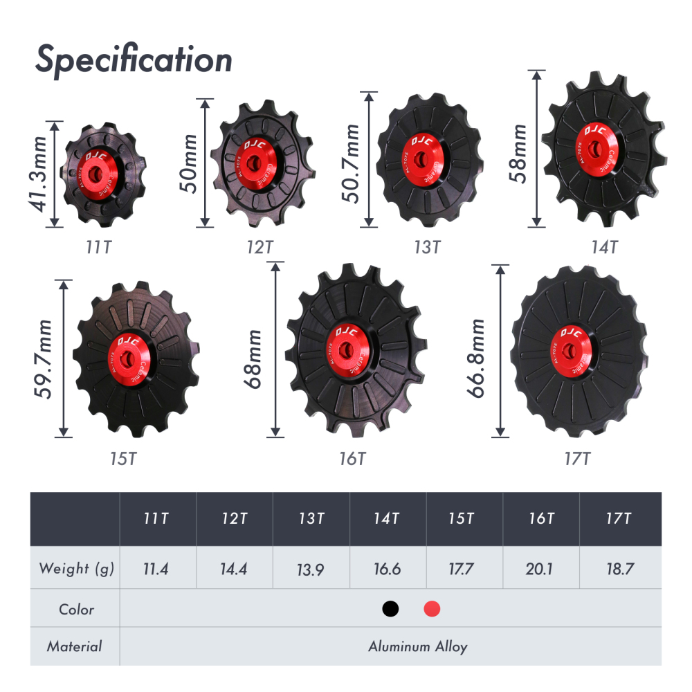 DJC Bike Ceramic Bearing Pulley Wheel Guide Roller Jockey 11T 12T 13T 14T 15T 16T 17T MTB Road Bike Rear Derailleur 8s-11s