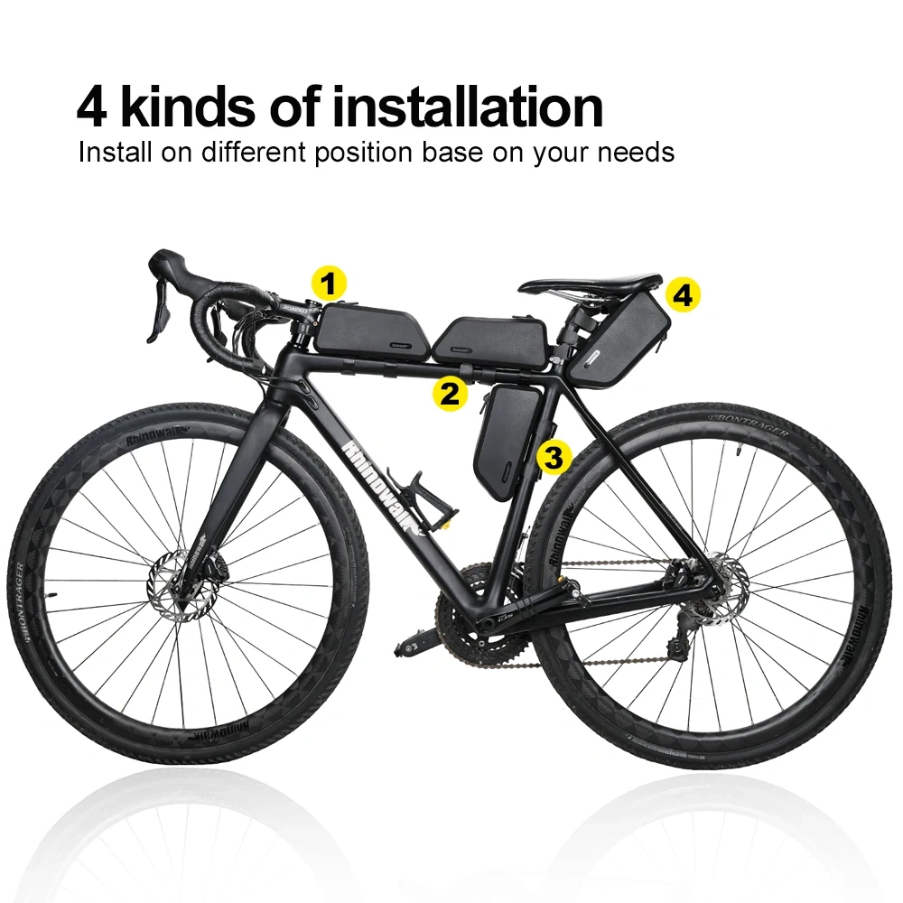 Rhinowalk Bicycle Top Tube Bag 1.5L Waterproof TPU Bike Frame Front Pack Portable MTB Road Cycling Bag Case Bicycle Accessories