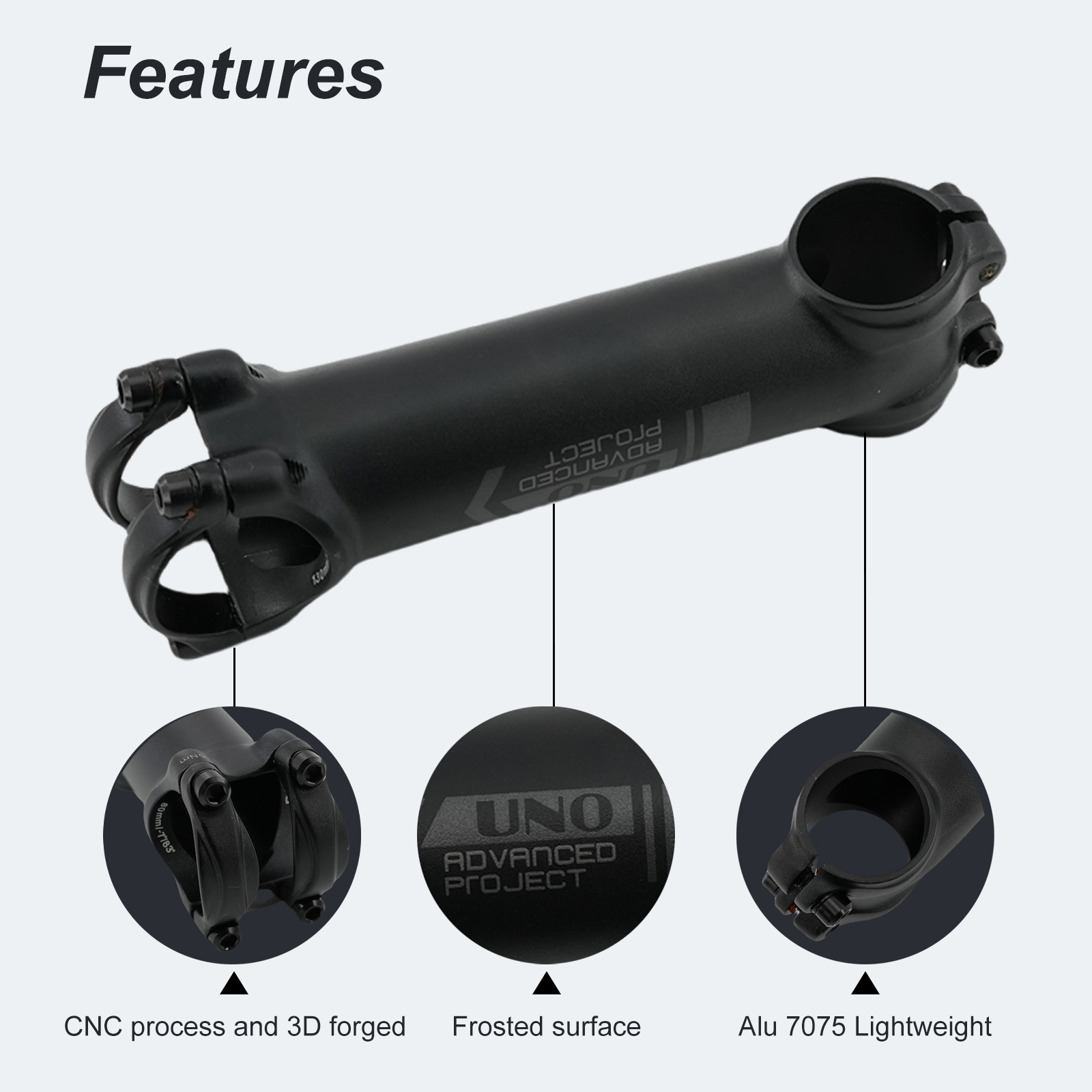 UNO Bike stem Ti Titanium bolts grey black -7 17 degree MTB Alu 60 70 80 90mm 100 110 120 130mm bicycle stem
