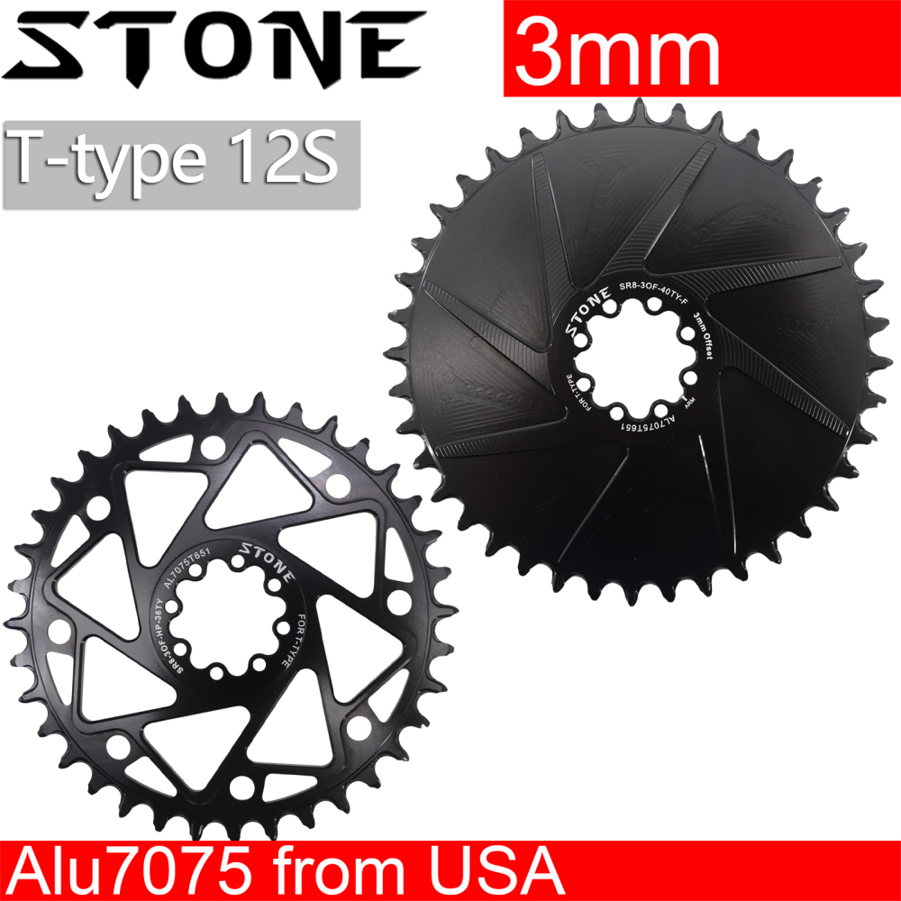 Stone Bike Chainring for AXS Flattop T-type Chain 12S 3mm Offset Direct Mount Round for Sram X0 XX SL 30t to 36T Aero Hollow 8 bolts pins