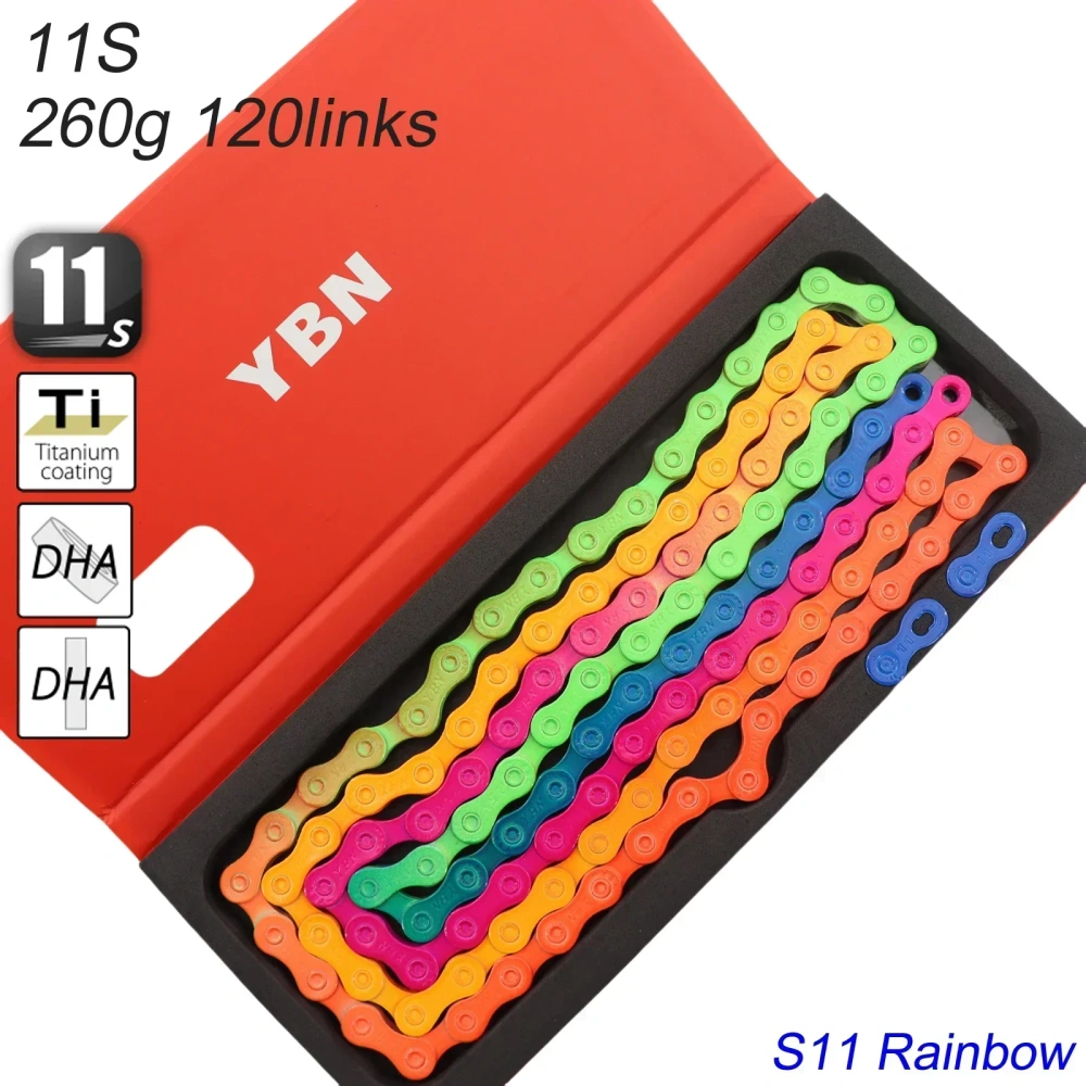 YBN Bike Chain 11s 12s Colorful Rainbow Black Red Blue Green Biancci Pink Titanium Coating MTB Road Bike Chain for Shimano/ SRAM