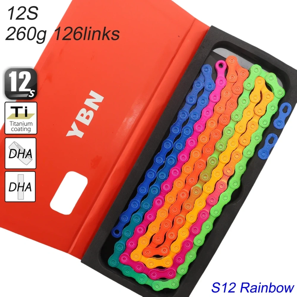 YBN Bike Chain 11s 12s Colorful Rainbow Black Red Blue Green Biancci Pink Titanium Coating MTB Road Bike Chain for Shimano/ SRAM