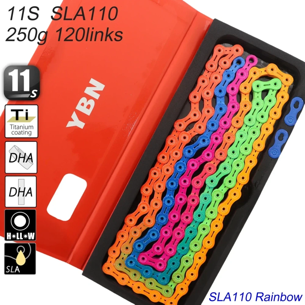 YBN Bike Chain 11s 12s Colorful Rainbow Black Red Blue Green Biancci Pink Titanium Coating MTB Road Bike Chain for Shimano/ SRAM