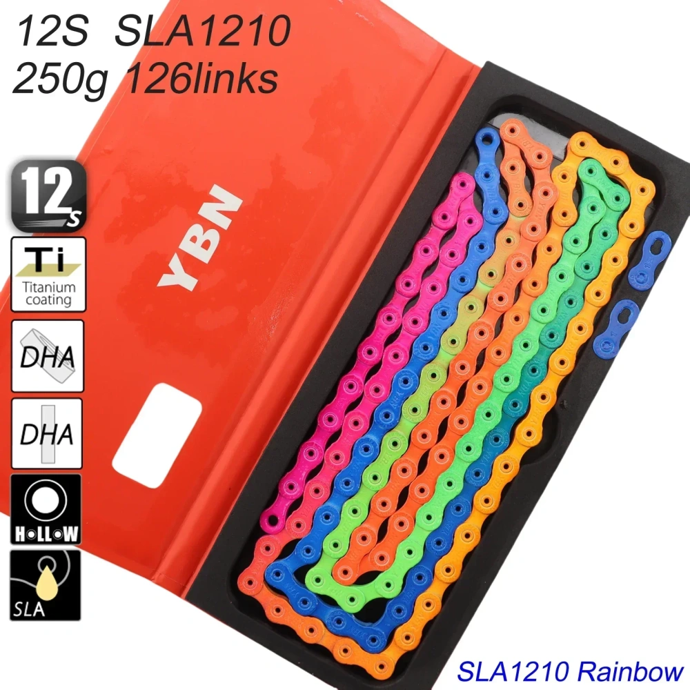 YBN Bike Chain 11s 12s Colorful Rainbow Black Red Blue Green Biancci Pink Titanium Coating MTB Road Bike Chain for Shimano/ SRAM