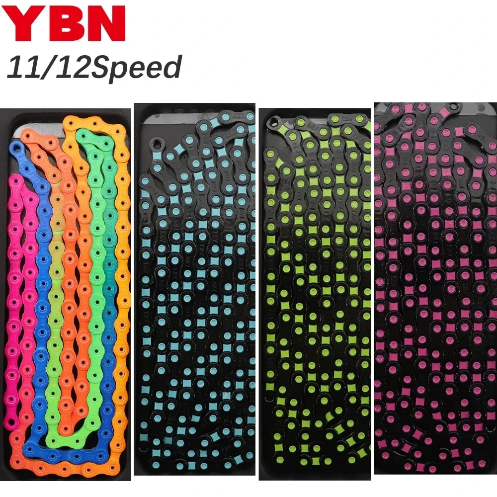 YBN Bike Chain 11s 12s Colorful Rainbow Black Red Blue Green Biancci Pink Titanium Coating MTB Road Bike Chain for Shimano/ SRAM