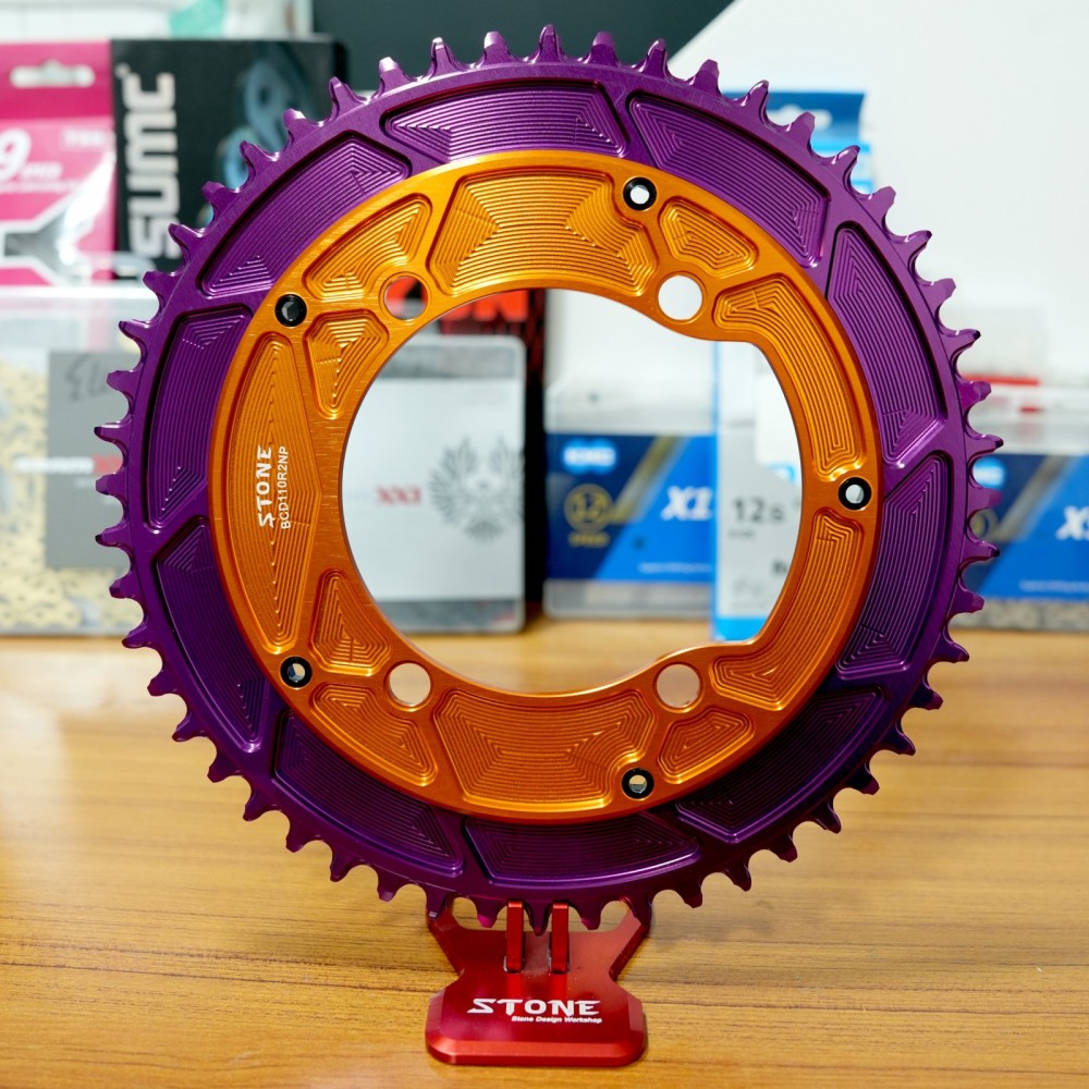 Stone Round AERO Colorful Chainring Inward 4mm Offset 110BCD 1x for Shimano 105 R7100 UT R8100 DA R9100 R9200 5800 6800 9000 Road Bike 12s 12 Speed
