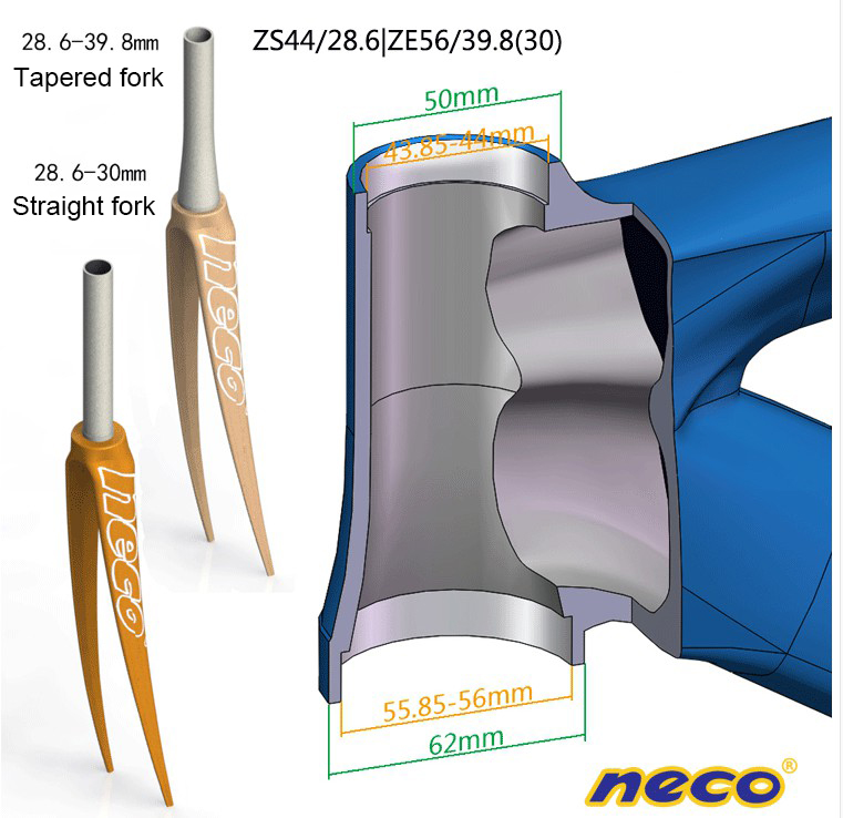 Neco bike Headset integrated Threadless bearing 44 55 56mm ZS44 ZS55 ZS56 39.8 30 1 1/8 1 1/2 Tapered Straight MTB Road