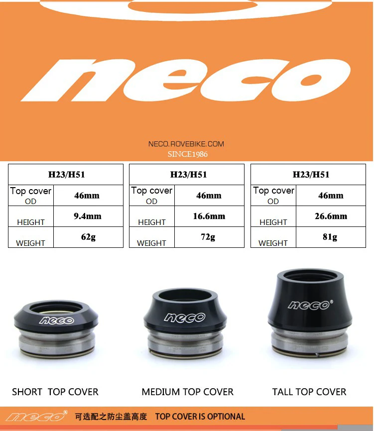 Neco bearing headset 41 41.8mm IS41 IS42 IS41.8 Integrated Threadless MTB Road Bike Headset, CNC Machined