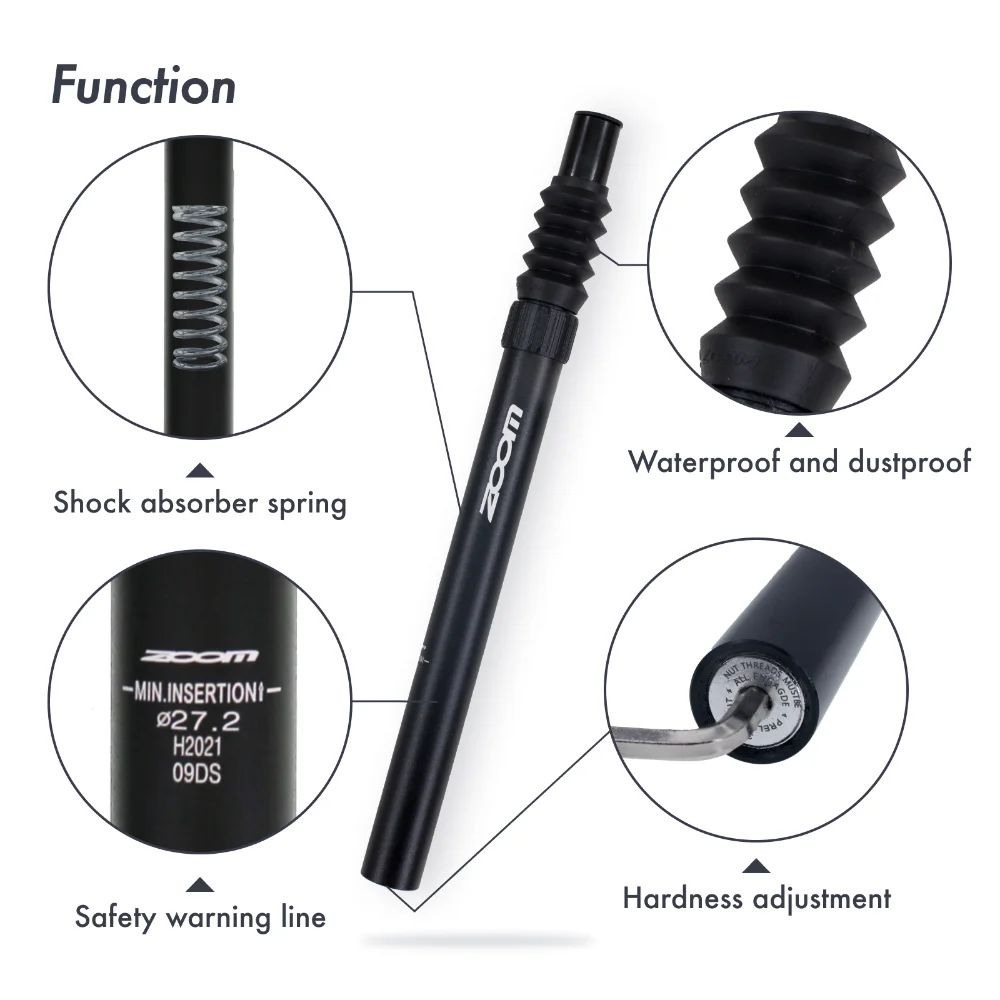 Zoom Suspension Seatpost with Straight Headless Pillar, 25.4/27.2/28.6/30.9mm, 40mm travel, 350mm Length