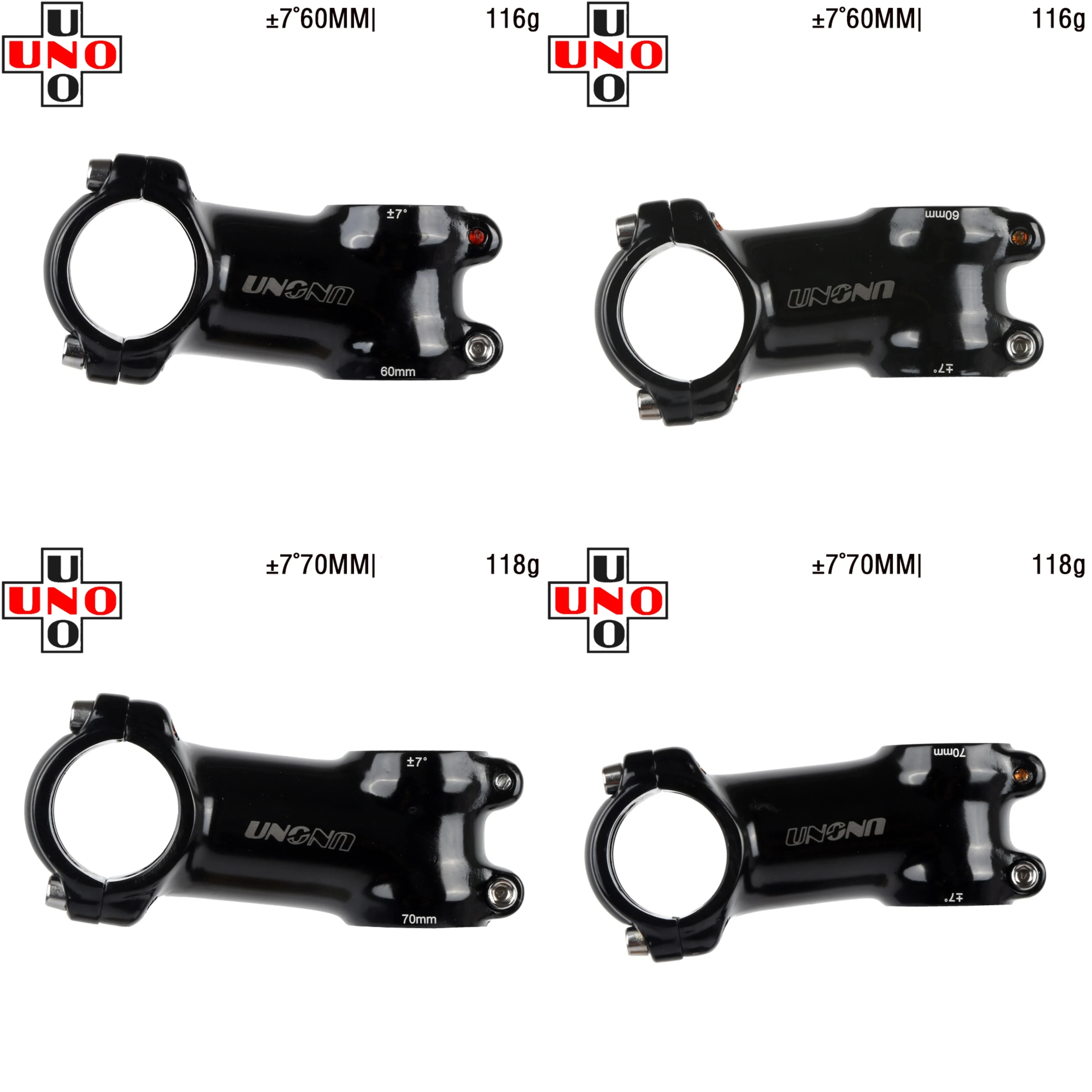 UNO Black Stem Bike 7 17 35 Degree MTB Road Stem Fork 28.6 31.8mm 60/70/80/90/100/110/120/130mm Bicycle King Kalloy
