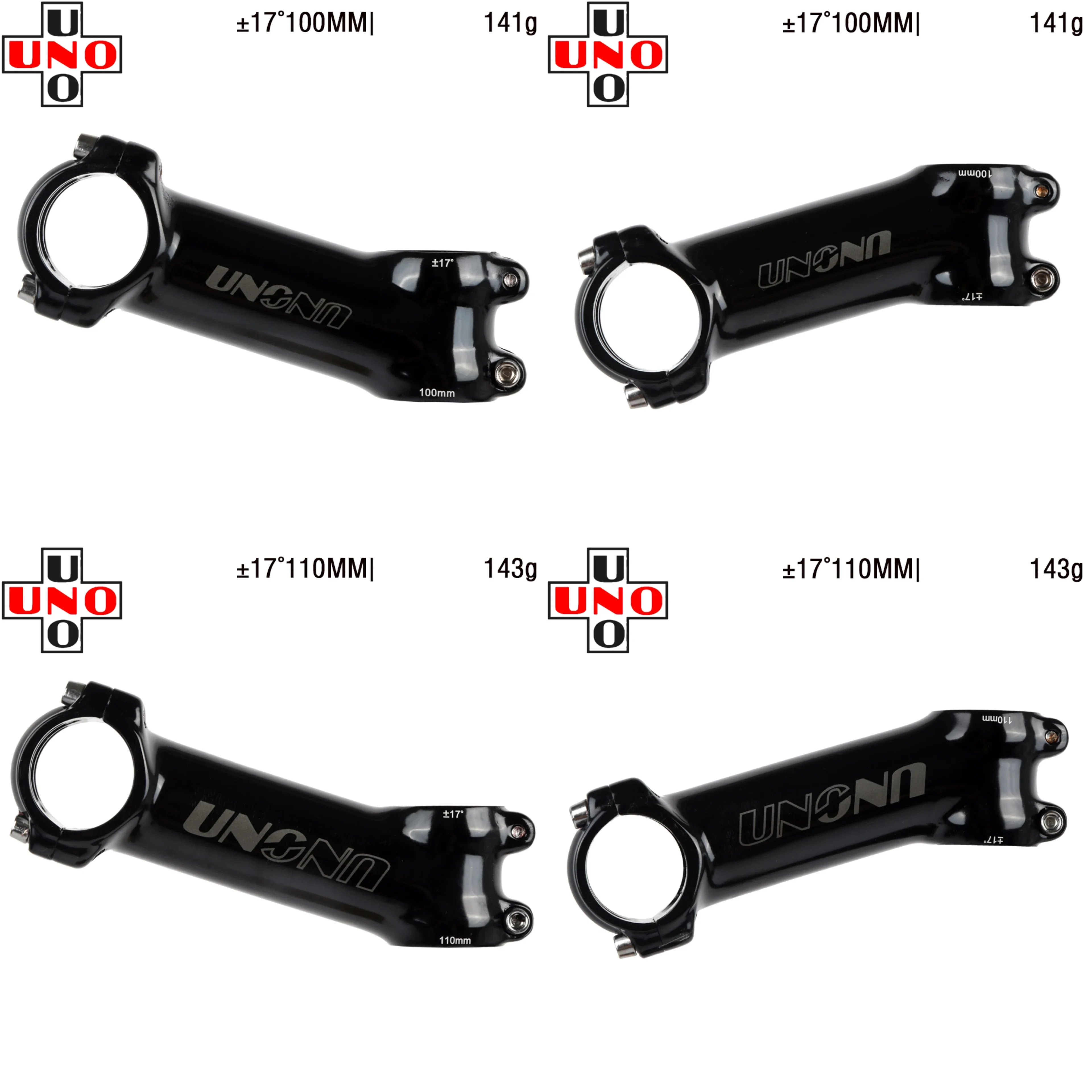 UNO Black Stem Bike 7 17 35 Degree MTB Road Stem Fork 28.6 31.8mm 60/70/80/90/100/110/120/130mm Bicycle King Kalloy