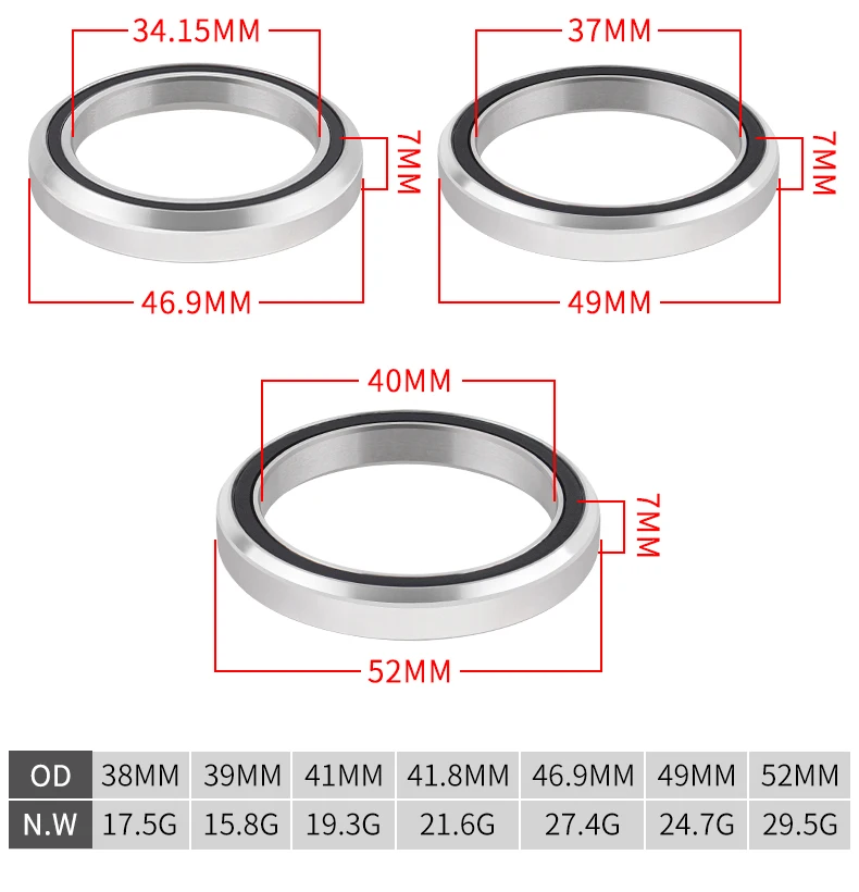 MUQZI Bike Headset Bearing 38 39 41 41.8 46.9 49 52mm General Repair Bearings MTB Steering Bearings Bicycle Accessories