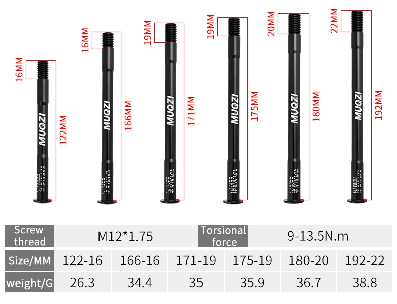 MUQZI MTB Thru Axle 15x100 15x110 12x142 12x100 12x148 Road Bicycle Wheel Axle 12mm 15mm Hub Thru Axle Fork Shaft