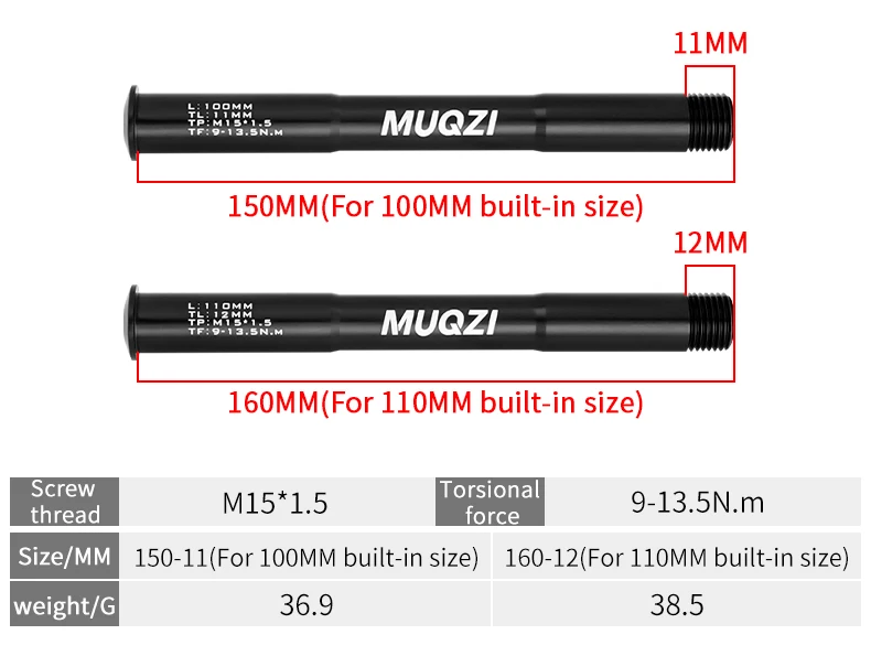 MUQZI MTB Thru Axle 15x100 15x110 12x142 12x100 12x148 Road Bicycle Wheel Axle 12mm 15mm Hub Thru Axle Fork Shaft