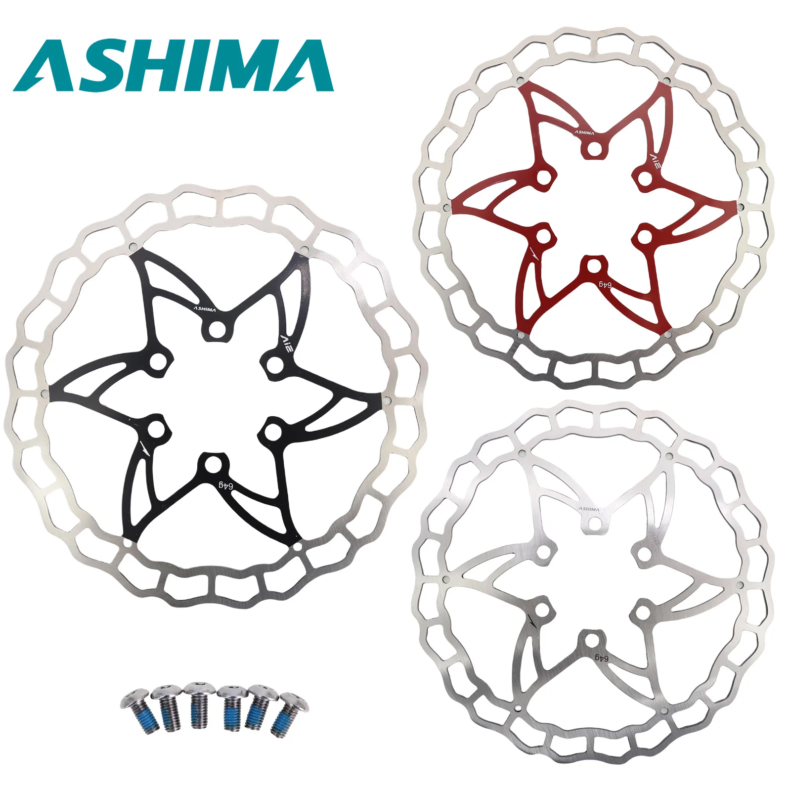 ASHIMA ARO 09 Brake Disc Rotor Only 64g MTB Bike Stainless Steel 140mm 160mm 180mm 203mm with 6 Bolts Black Red 1PC