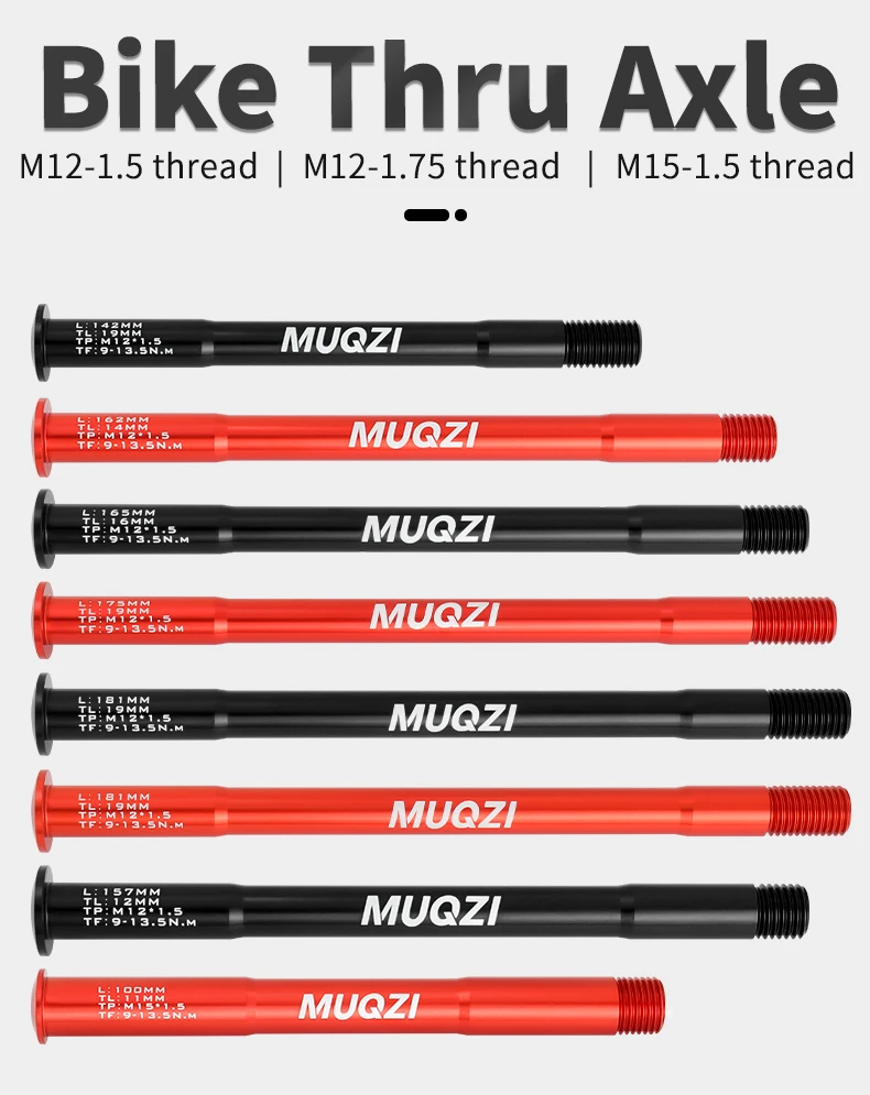 MUQZI MTB Thru Axle 15x100 15x110 12x142 12x100 12x148 Road Bicycle Wheel Axle 12mm 15mm Hub Thru Axle Fork Shaft