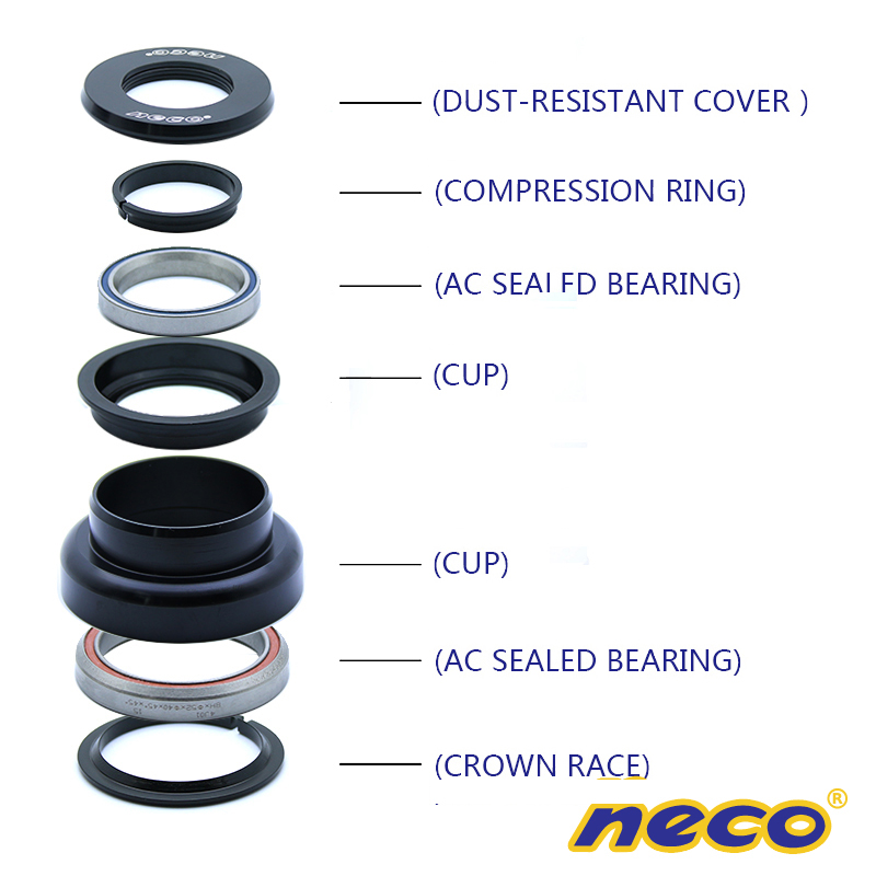 Neco Bike Headset ZS 44 28.6 44 39.8 Threadless fits 1-1/8'' to 1.5'' Tapered Fork Steerer AL Cycling Headset MTB bike